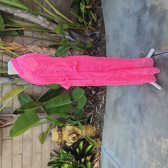 Lilly Pulitzer Amrita Maxi Shirt Dress Hot pink eyelet size 00 010634 - Picture 2 of 12